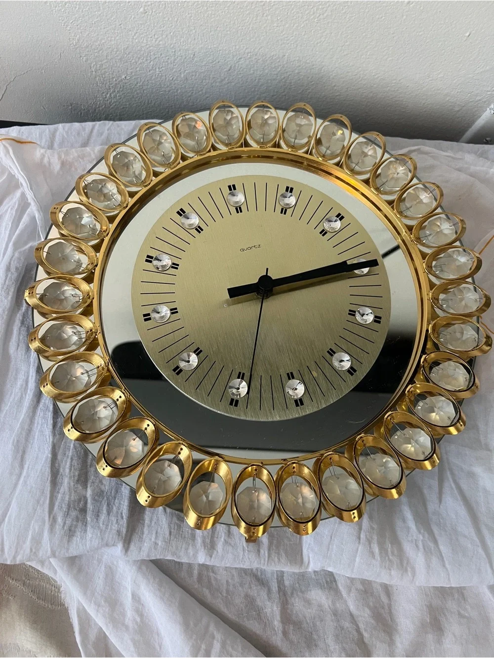 Hollywood Regency Gold And Crystal Clock